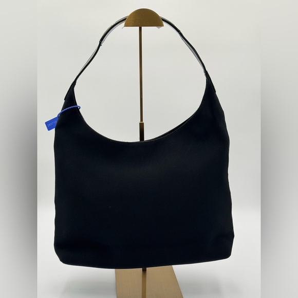 Authentic Gucci Metal Handle Canvas & Leather Shoulder Bag Black - Picture 3 of 16